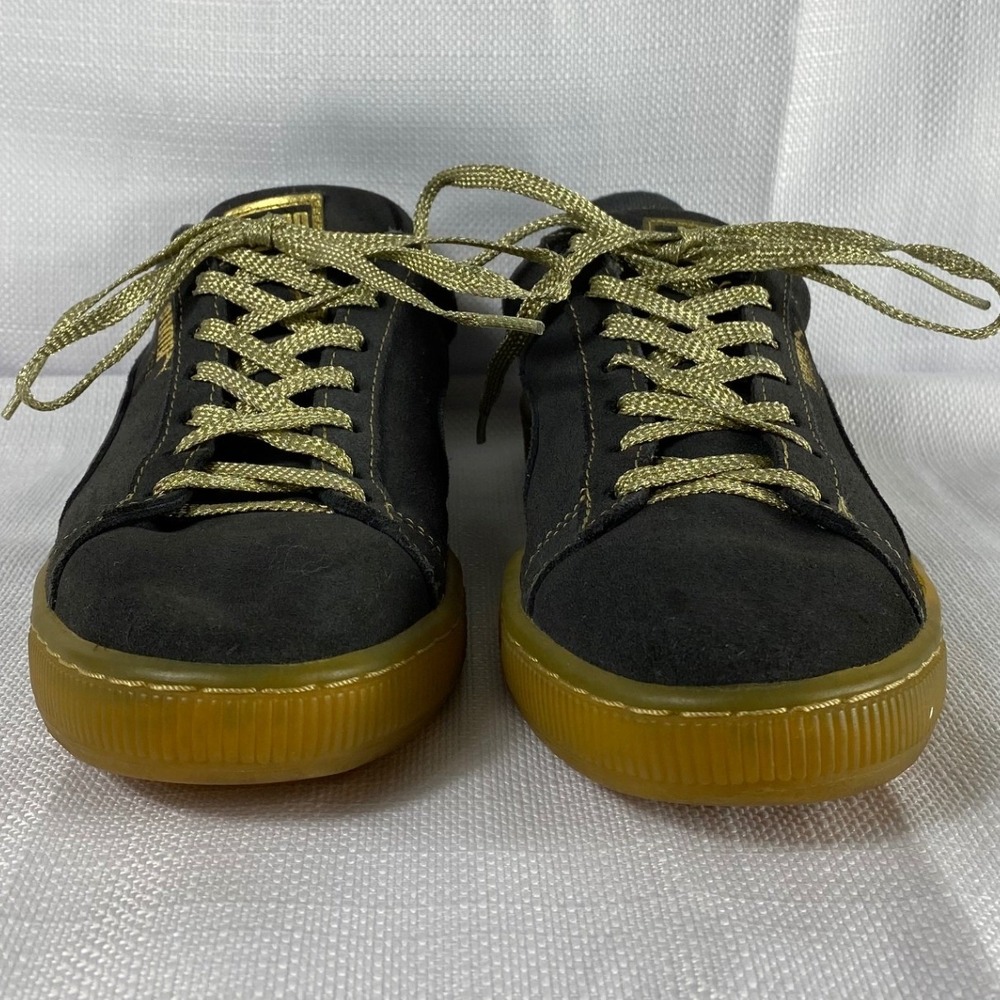 Puma Suede Platform Gold Charcoal Gray Gum Sole Sneakers Men's 8 Women's 9.5 - Picture 2 of 8
